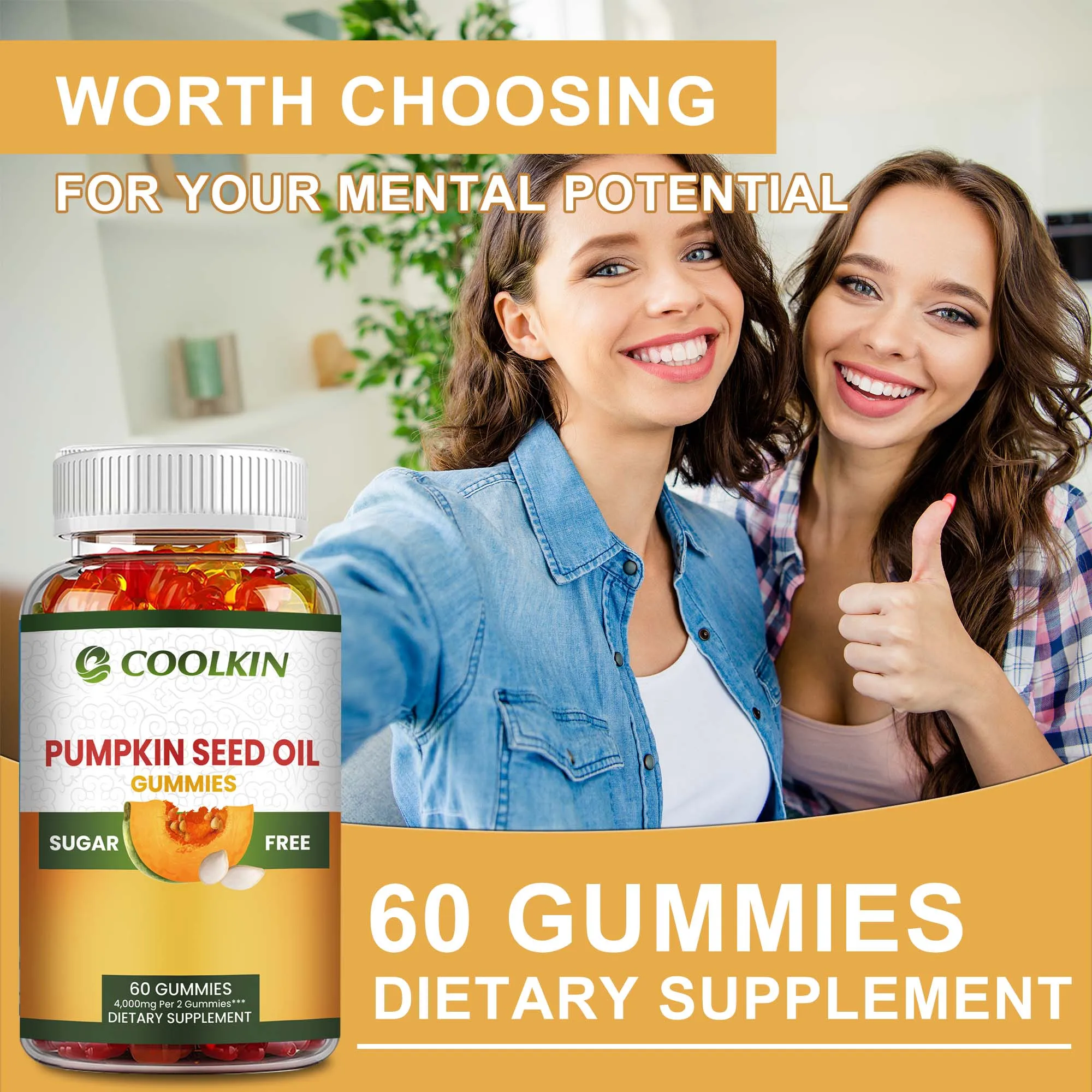 Pumpkin Seed Oil Gummies - Promotes Hair Growth and Supports Urinary, Bladder and Prostate Health - 60 Gummies