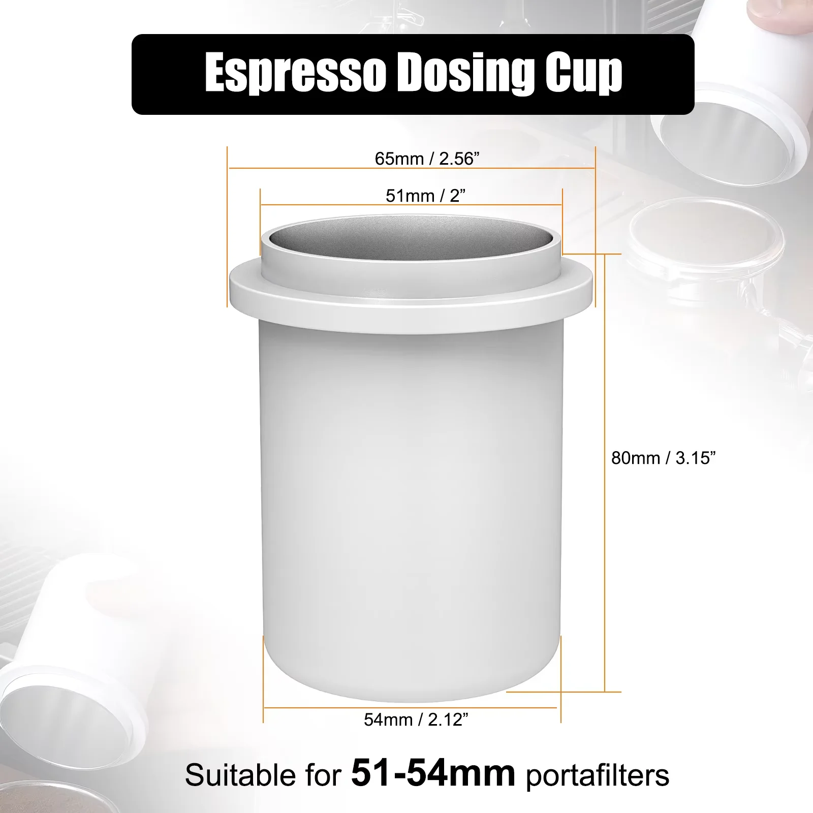 IKAPE Espresso Dosing Cup, Compatible with All the 51-58MM Portafilters, Espresso Coffee Accessory, Made of Aluminum (White)