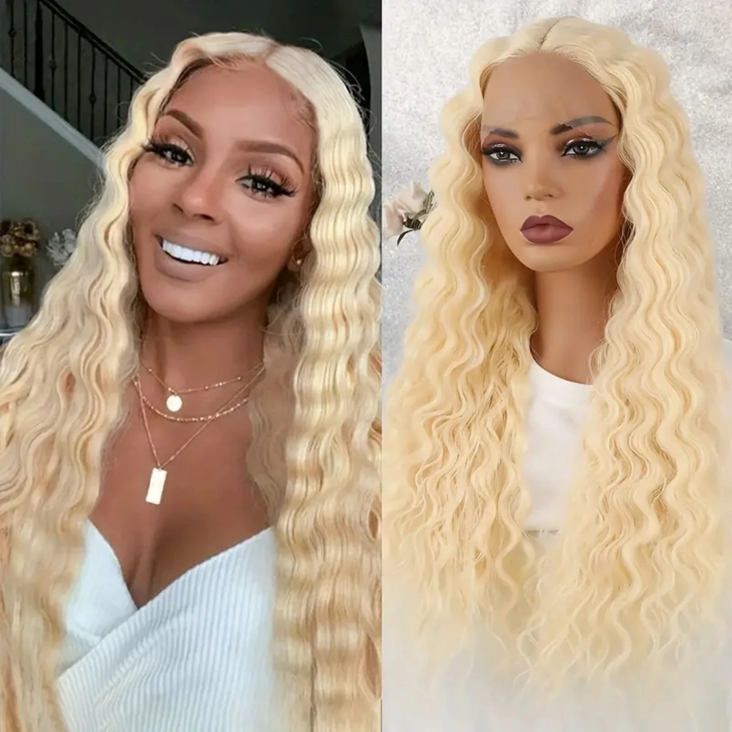 613 HD Blonde Deep Wave Lace Front Wig 13x4 Human Hair Pre Plucked Transparent Lace 180% Density Water Wave Wigs For Black Women