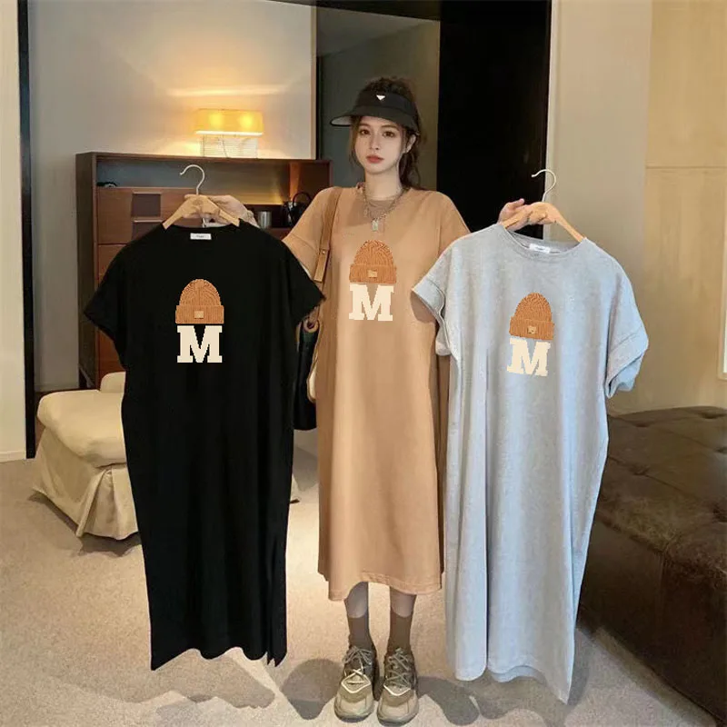 Women Summer Casual  T Shirt Dress High Slit  Loose O Neck Printed Tunic  Basic Student Home Dresses 3XL 4XL Vestidos