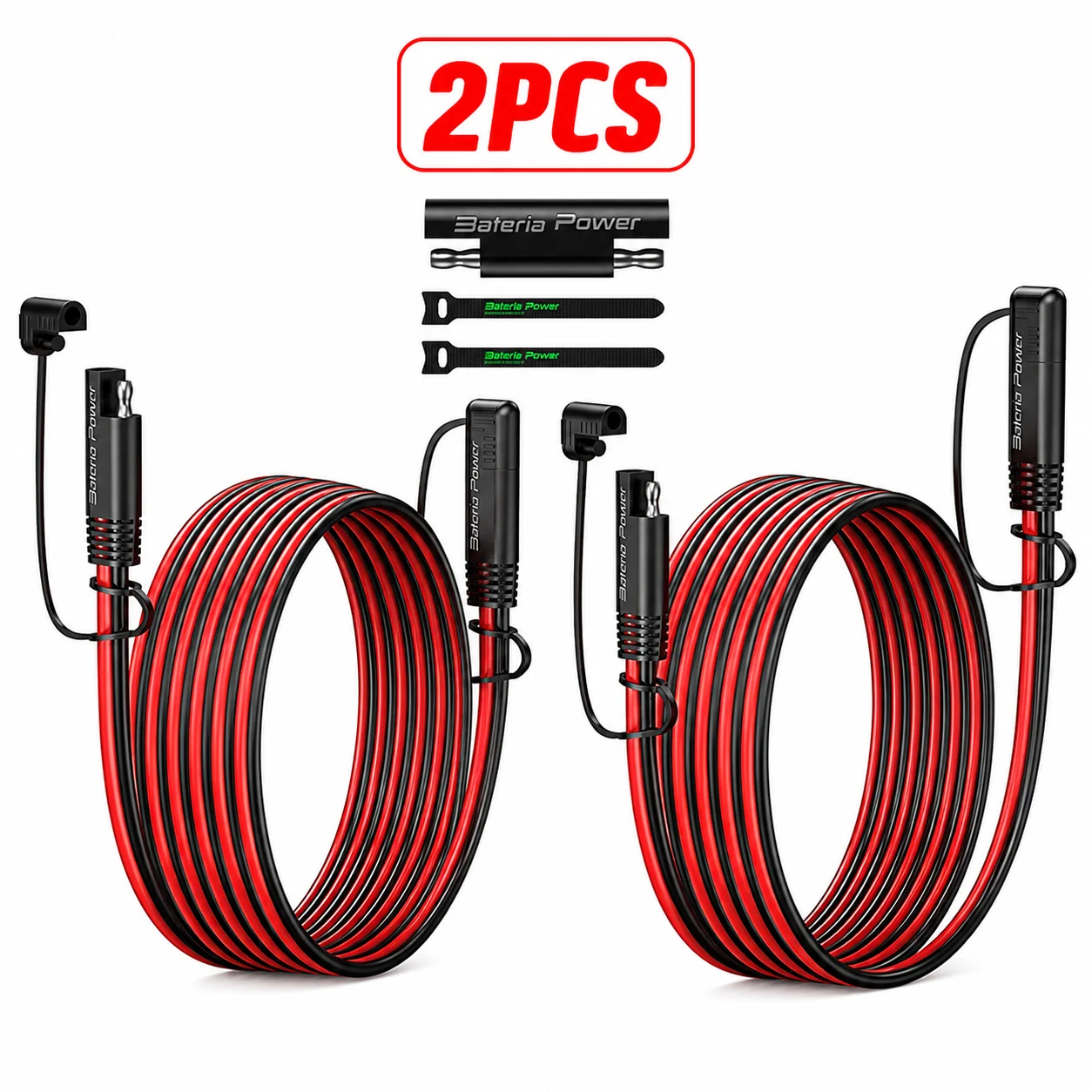 2pcs 10AWG 10FT SAE Extension Cable with SAE Polarity Reverse Adapter for Solar Panels Cars, RVs Trucks Boats