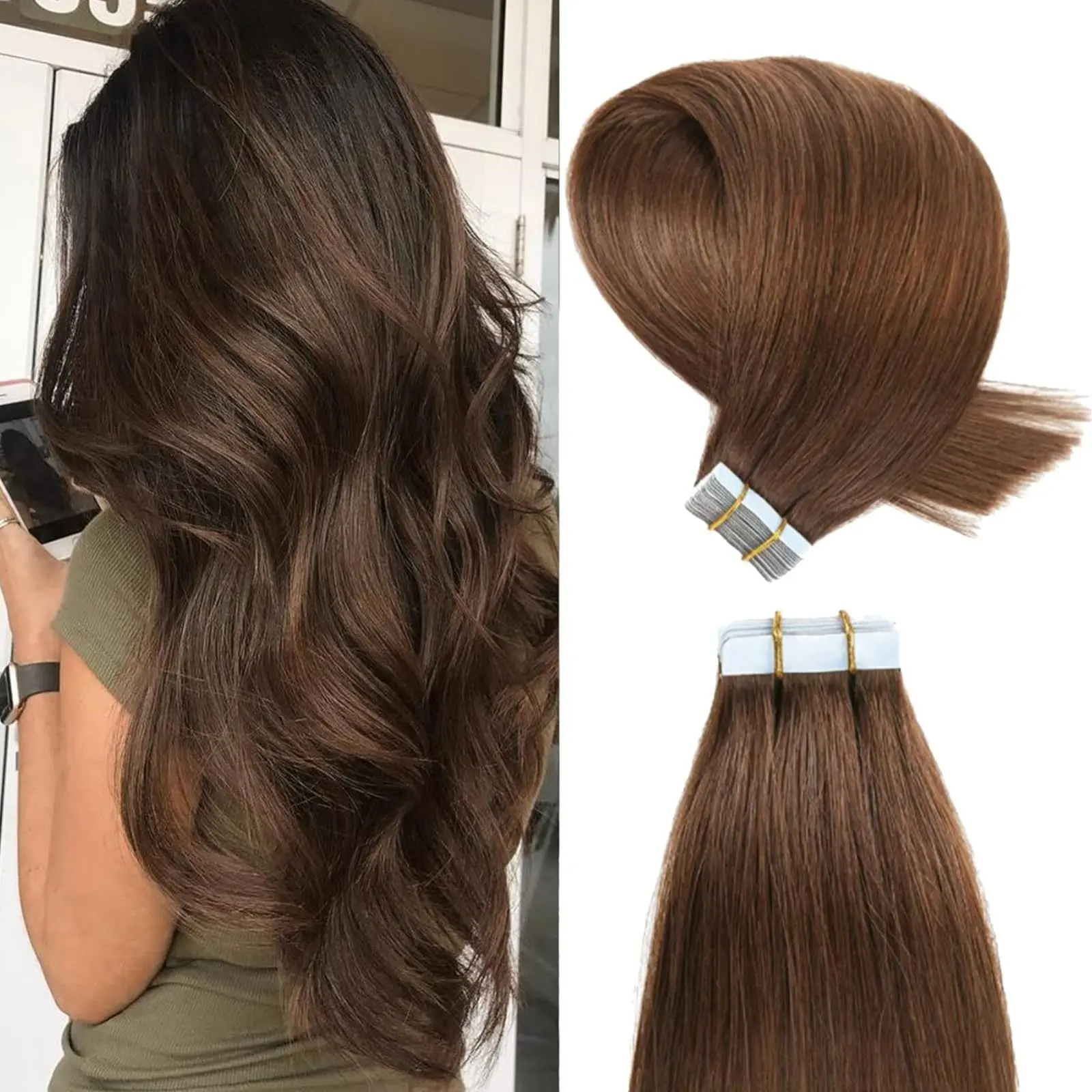 

Накладные пряди из натуральных волос, 20 шт., 50 г, средний коричневый оттенок, бесшовные, прямые, густые, натуральные волосы для модных женщин