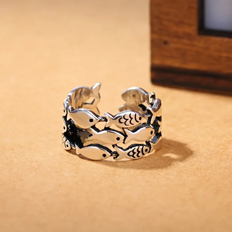 Moda 925 Sterling Silver Trzywarstwowe pierścionki rybne dla kobiet Regulowana luksusowa designerska biżuteria Oferty GaaBou — zdjęcie 2