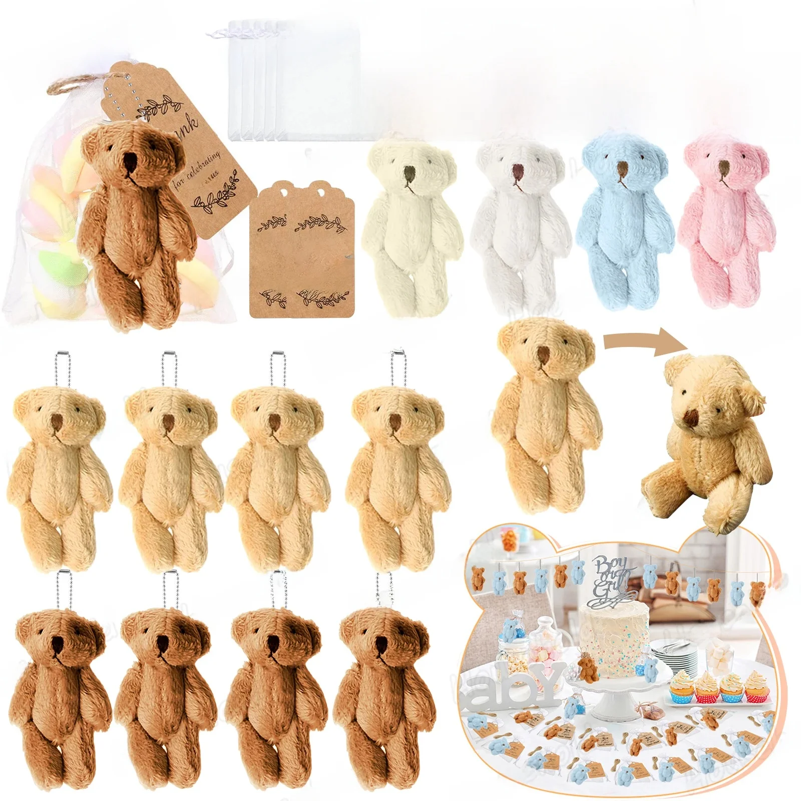 10-150Set Mini Beer Baby Douche Feestartikelen 6cm Gezamenlijke Gevulde Kleine Beren Beer Sleutelhanger voor Verjaardagstaart Bruiloft Mini Geschenken - afbeelding 2