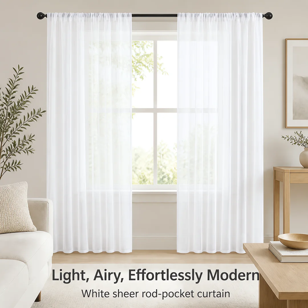 2Pcs White Transparent Curtains 84x52 Inch Modern Chiffon Pocket Style Semi-Transparent Filter Curtain Elegant Breathable Window Decor for Home Fashion Design