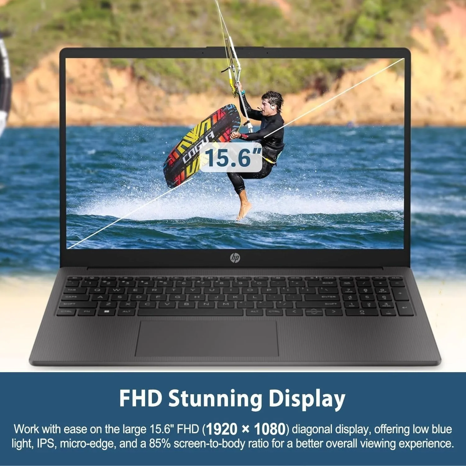 Laptop aziendale HP 255 G10 FHD da 15,6", AMD Ryzen 5 7530U, 32 GB di RAM, SSD da 2 TB, grafica AMD Radeon, Wi-Fi 6, Windows 11 Pro