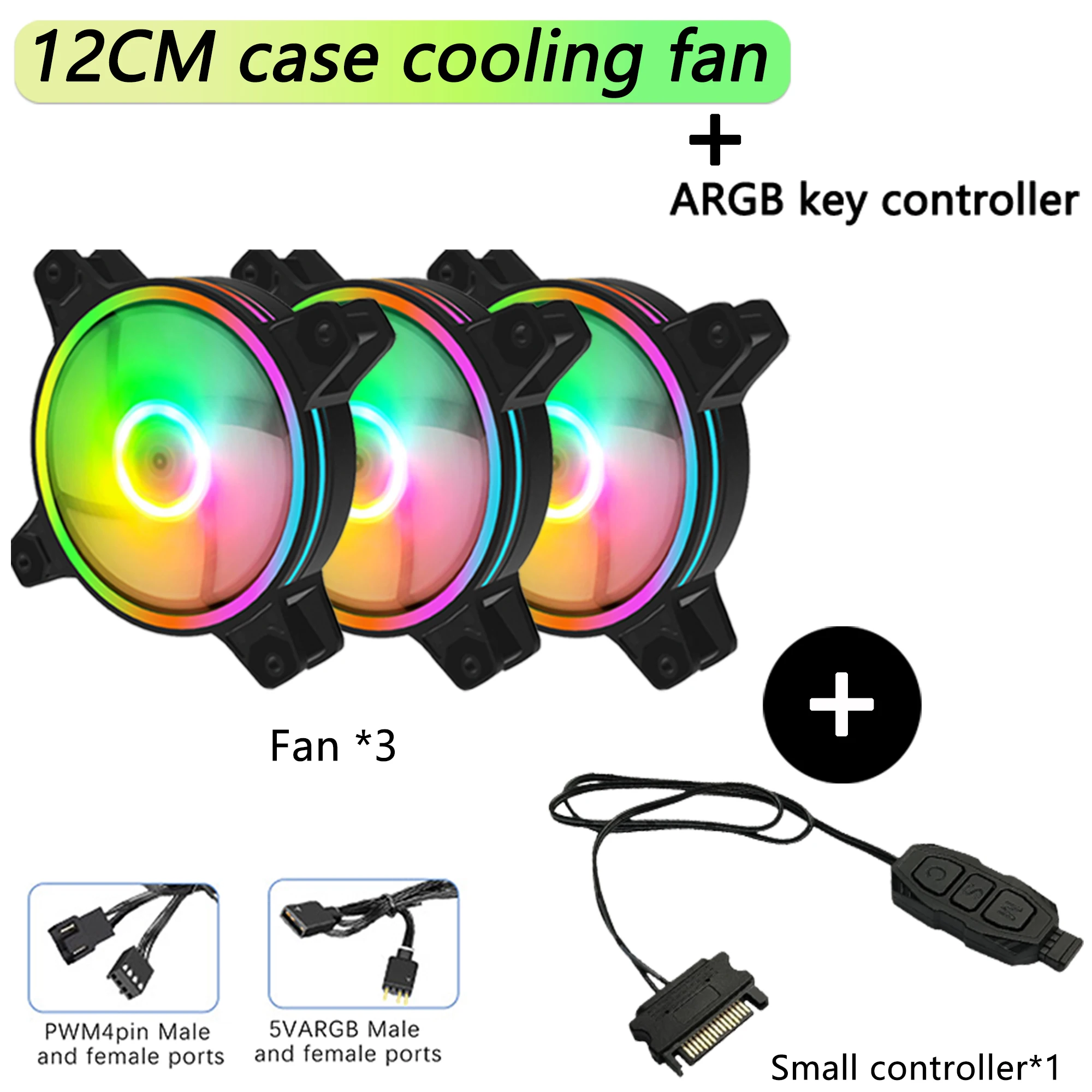3-Pack 120mm ARGB PWM Case Cooling Fans — Includes ARGB Mini Controller, 5V Motherboard Lighting Sync Support