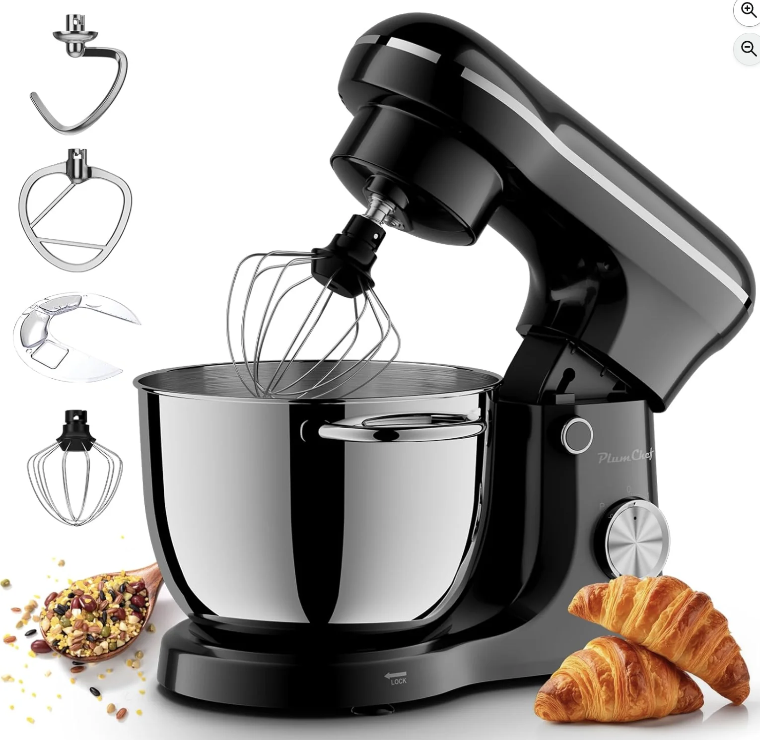 Plum Chef 6QT elektrische Küchenmaschine, Schwarz, perfekt für 4-6 Familienküchen