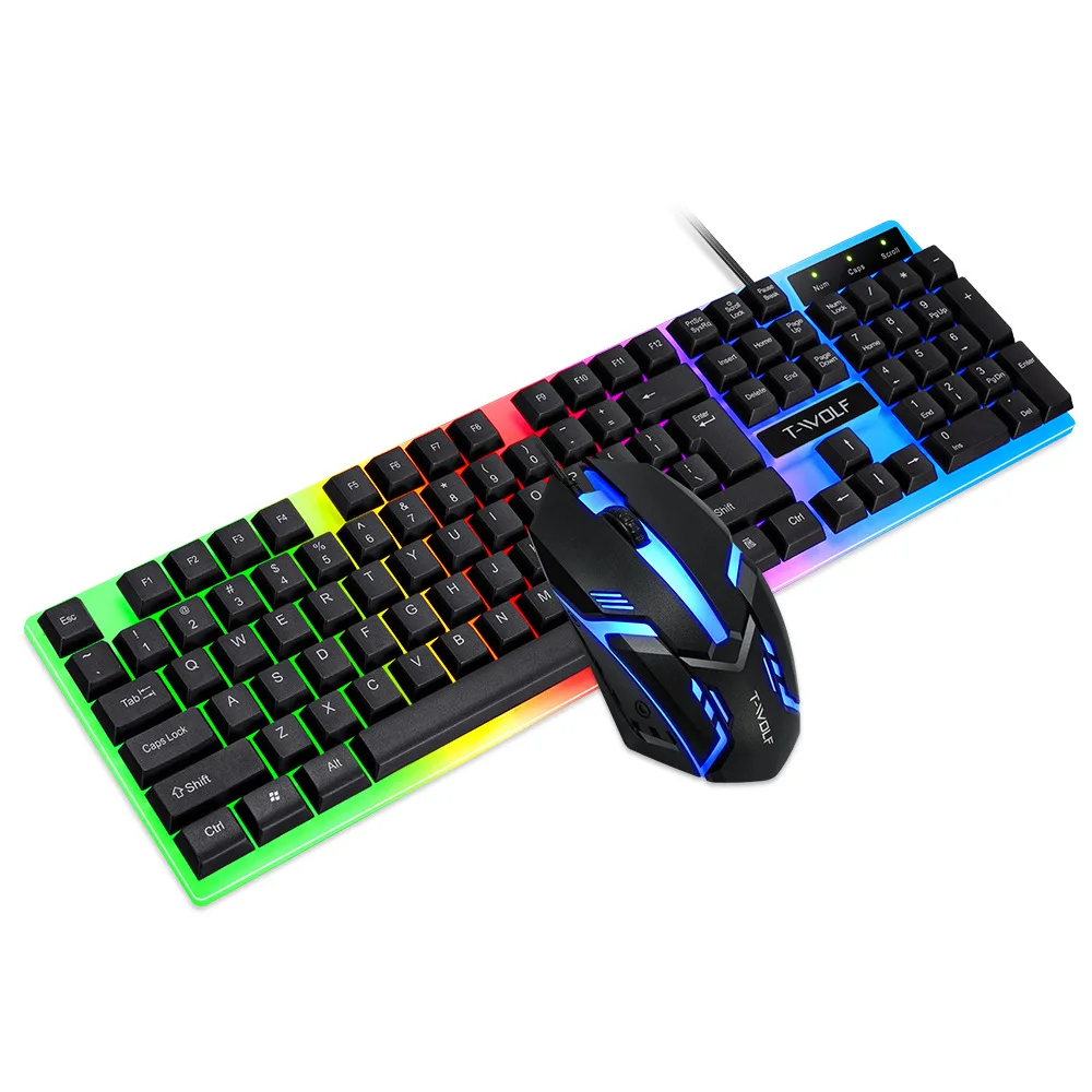Arabic English Keyboard with Arabic Alphabet Keyboard Mouse Kit 100% Keyboard 104 Keys Backlight Gaming Transparent Panel TF230