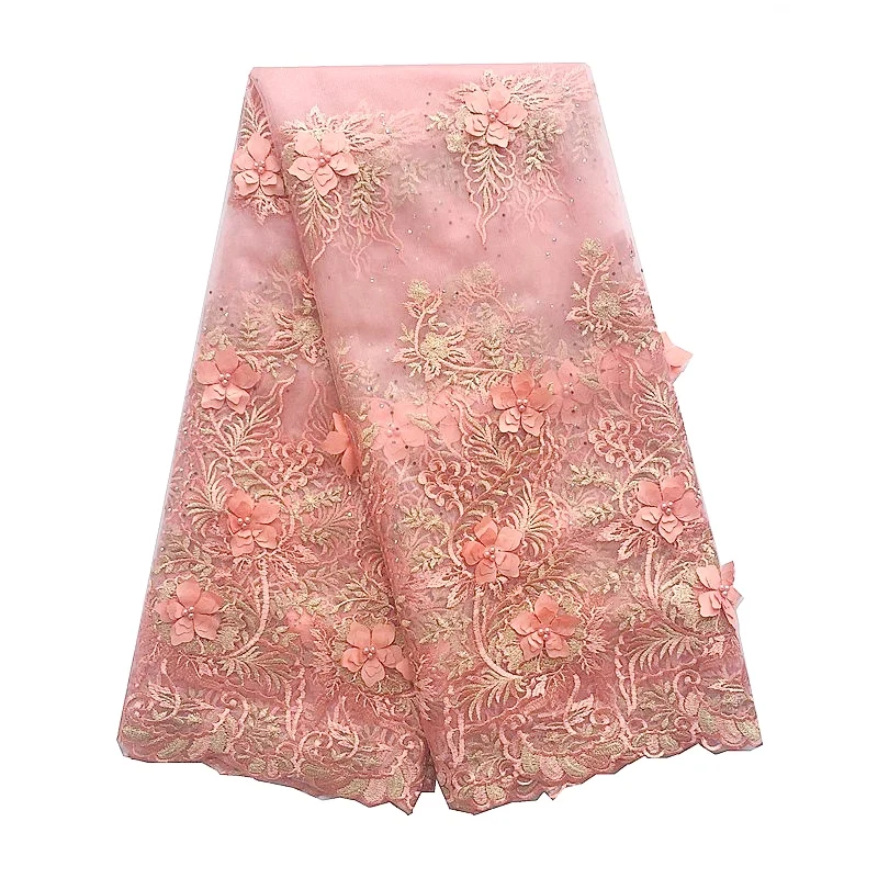 

African Lace Fabric 3D Flower Nigerian Lace Fabric 5 Yards 2026 Net Bridal Lace with appliques AsoEBi Style