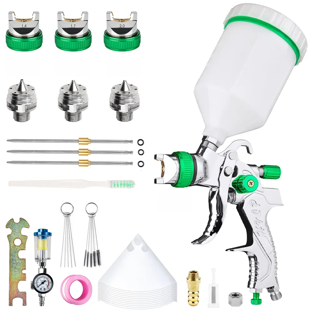 1.4/1.7/2.0/2.5mm 600ml Professioneel HVLP-spuitpistool met drukregelaar, huishoudelijk automatisch verfspuitpistool pneumatisch gereedschap, industriële kwaliteit stalen mondstuk, verffilter - afbeelding 2