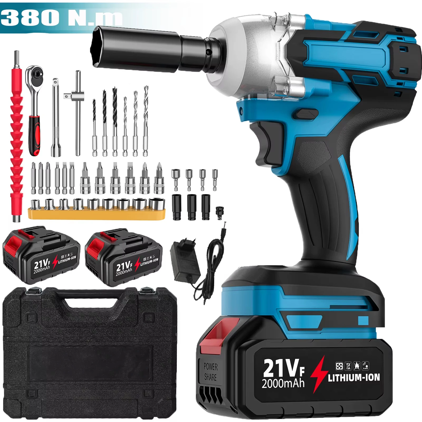 Llave de impacto eléctrica sin escobillas de torsión 380N.M, taladro, batería de iones de litio, llave inalámbrica, herramientas eléctricas para batería Makita de 21V