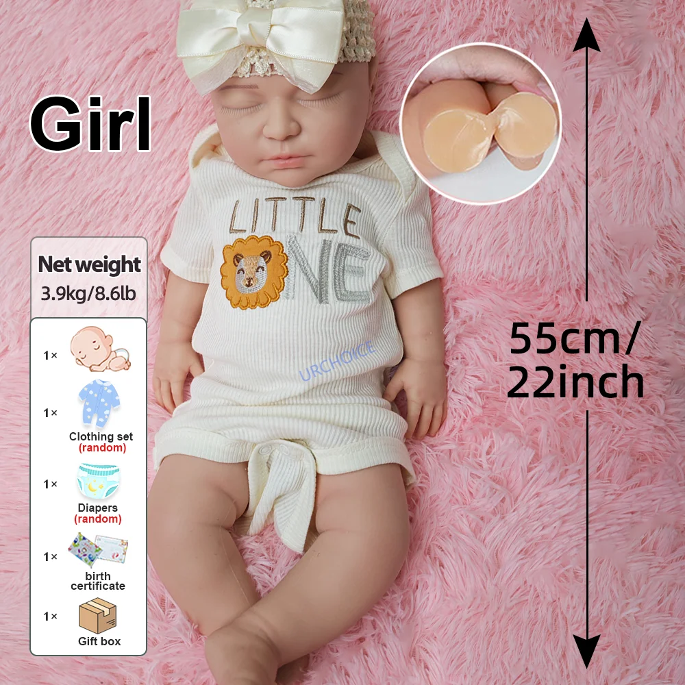 22 นิ้วซิลิโคน Reborn ตุ๊กตาเด็กทารก Handmade ทาสี Reborn ตุ๊กตาสําหรับ Precious Art Collection Piece Celebratory Gifting