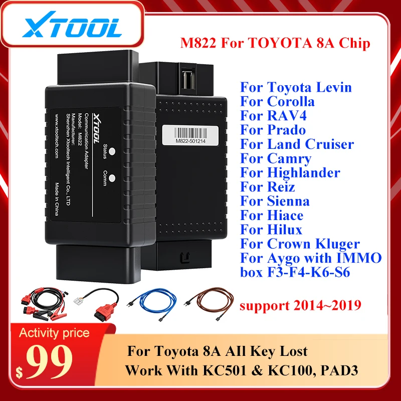 XTOOL M822 Adapter For Toyota 8A AIl Key Lost key Programming Work With KC501 Programmer & KS-1 Emulator For X100PAD3 X100MAX