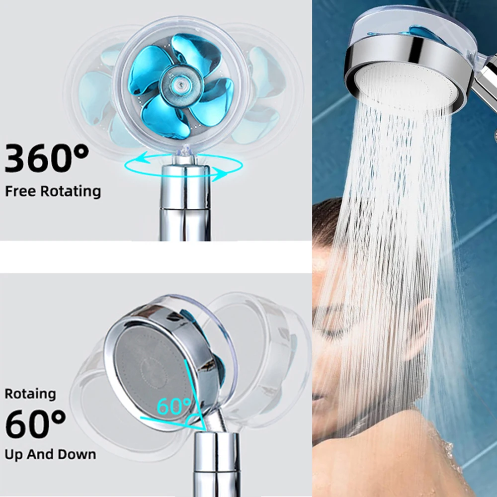 Adjustable Showerhead 360 Degrees Rotation Turbo Fan Shower Head High Pressure Water Saving Spray  Filters Bathroom Accessories