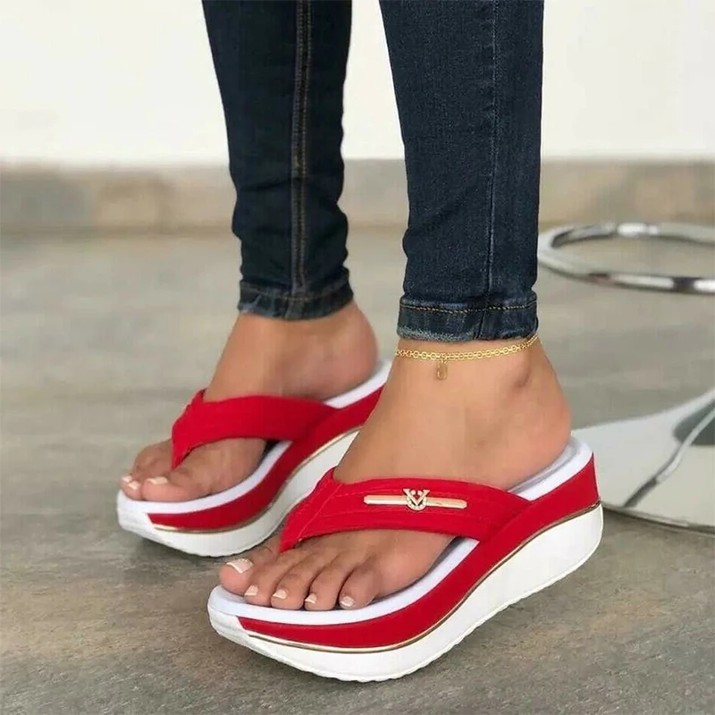 Sommer Damen Keil Flip-Flops 2024 plus Größe dickbesohlte rutsch feste Flip-Flops modische lässige Damen Outdoor-Strands chuhe