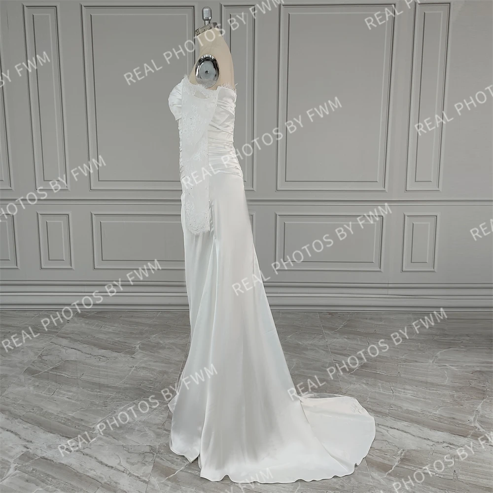 2315 #   Personalizado estilo coreano simples mangas compridas ilusão plissado renda vestido de casamento elegante vestido de noiva para mulher personalizado