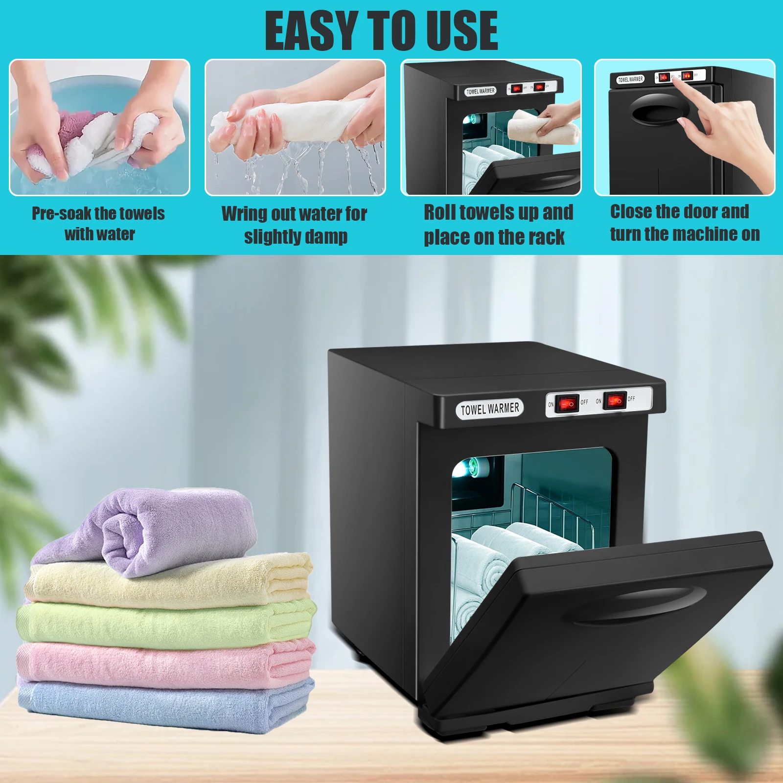Esterilizador de Toallas con Ozono UV de 5L, Modelo 75 ° Calentador de toallas eléctrico con caja de desinfección de temperatura constante y interior de acero inoxidable para salón de belleza, SPA, salón de uñas y hogar.