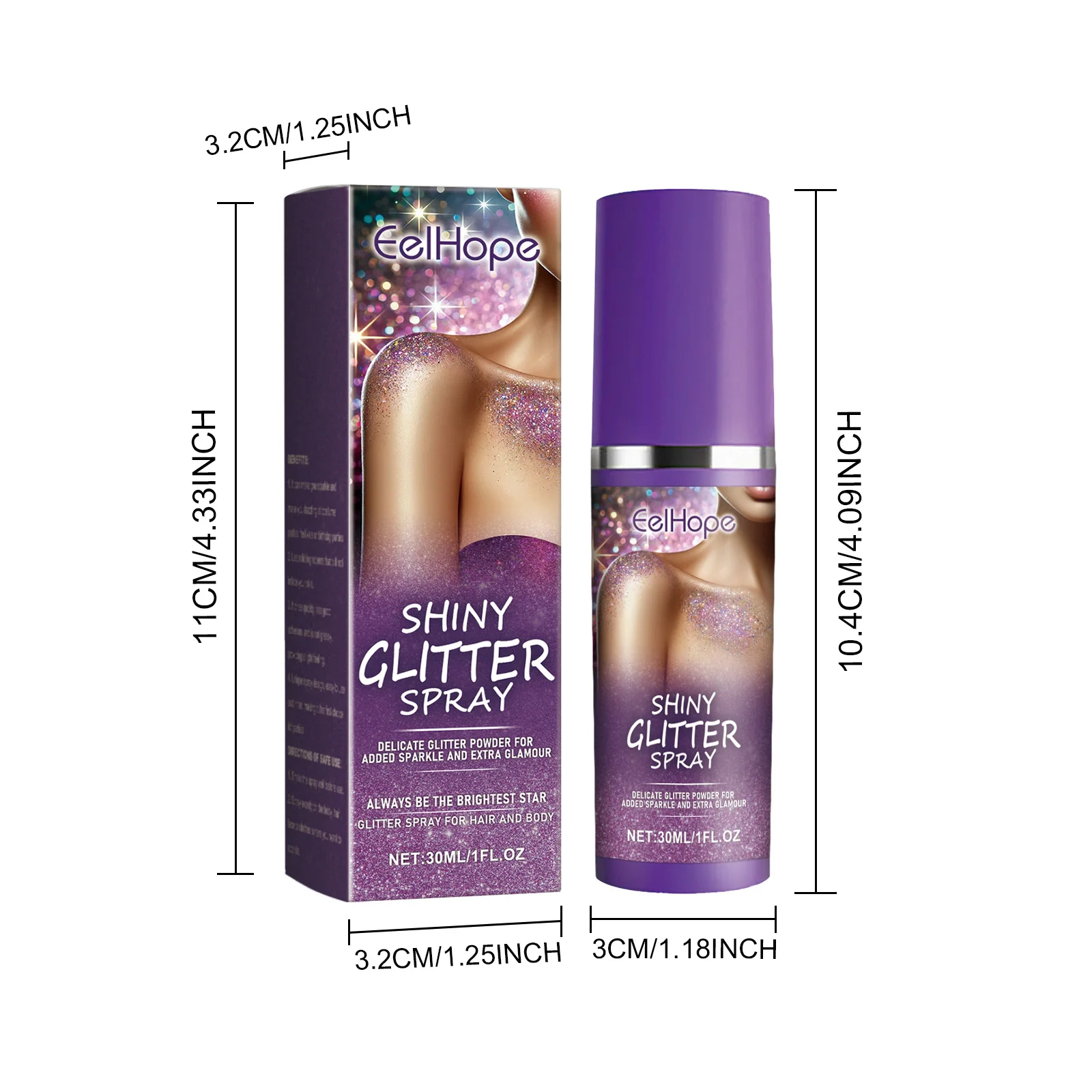 イールホープ ボディシャイニー スプレー 長持ちするグリッター効果 毎日のスキンケア 光沢を高める 汗に強い シマースプレー 腕 鎖骨用