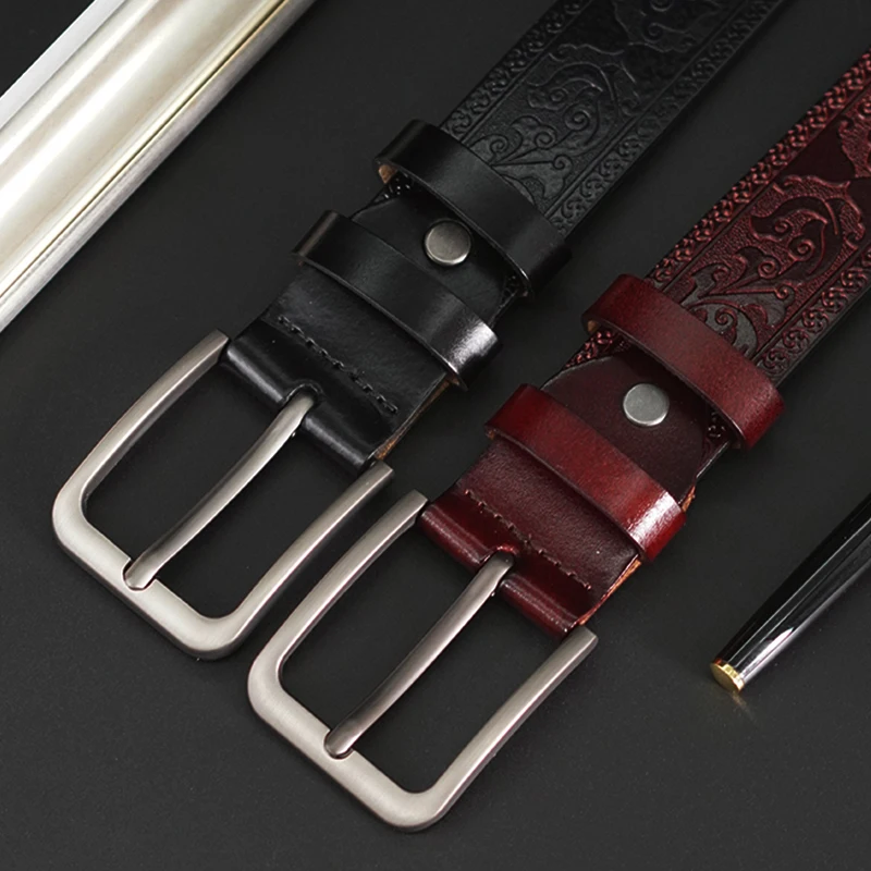 Unisex European And American Retro Black Faux Leather Belt Embossed Casual Multifunctional Cross-Border Style