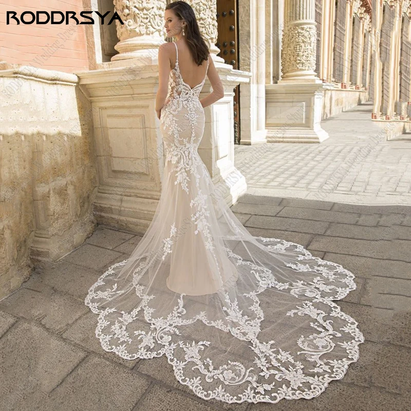 RODDRSYA Maravilhosamente Mermaid Vestido De Noiva Tulle Lace Apliques Tribunal Trem vestido de Casamento Sexy Vestidos de Noiva свадебное платье vestido de festa mulher luxo para casamento vestido de noiva sereia mang