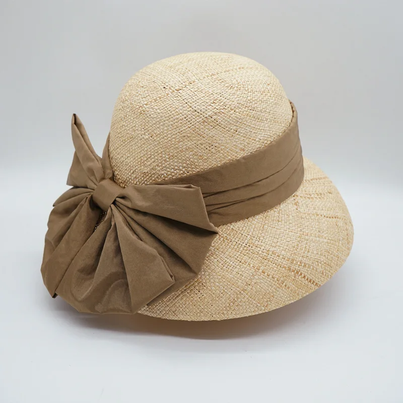 Womens Downton Abbey Style Bucket Sun Hat Precious Straw Hat with Bow Cloche Summer Hat Beach Dressy Ladies Church Fedora Hat