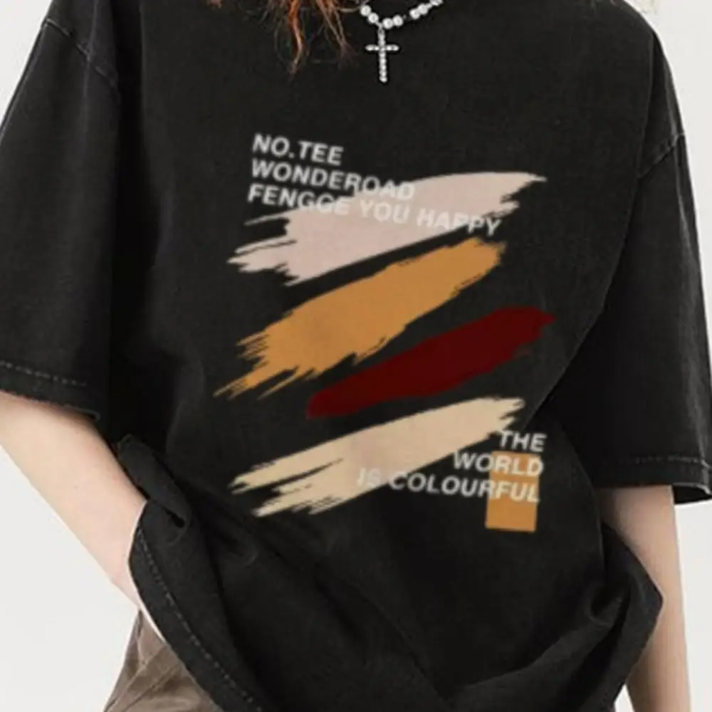 

Streetwear Graphic Brushstroke T-shirt Women’s Pure Cotton Tops Trendy Casual Clothes With Artistic Design Soft And Comfortable