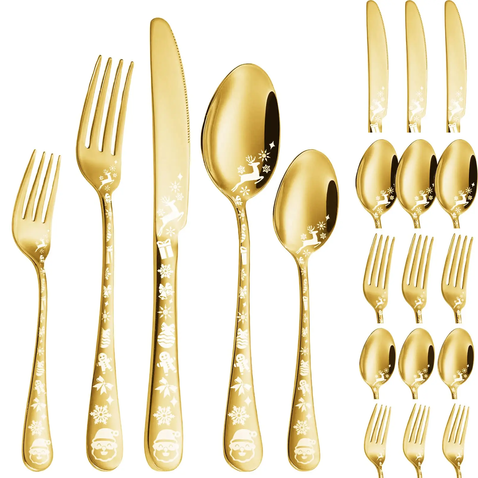 Weihnachtliches Besteckset, 20-teiliges Edelstahl-Besteck, Küchenutensilien für 4 Personen, Tafelbesteck für Zuhause und Restaurant, Spülmaschinenfest
