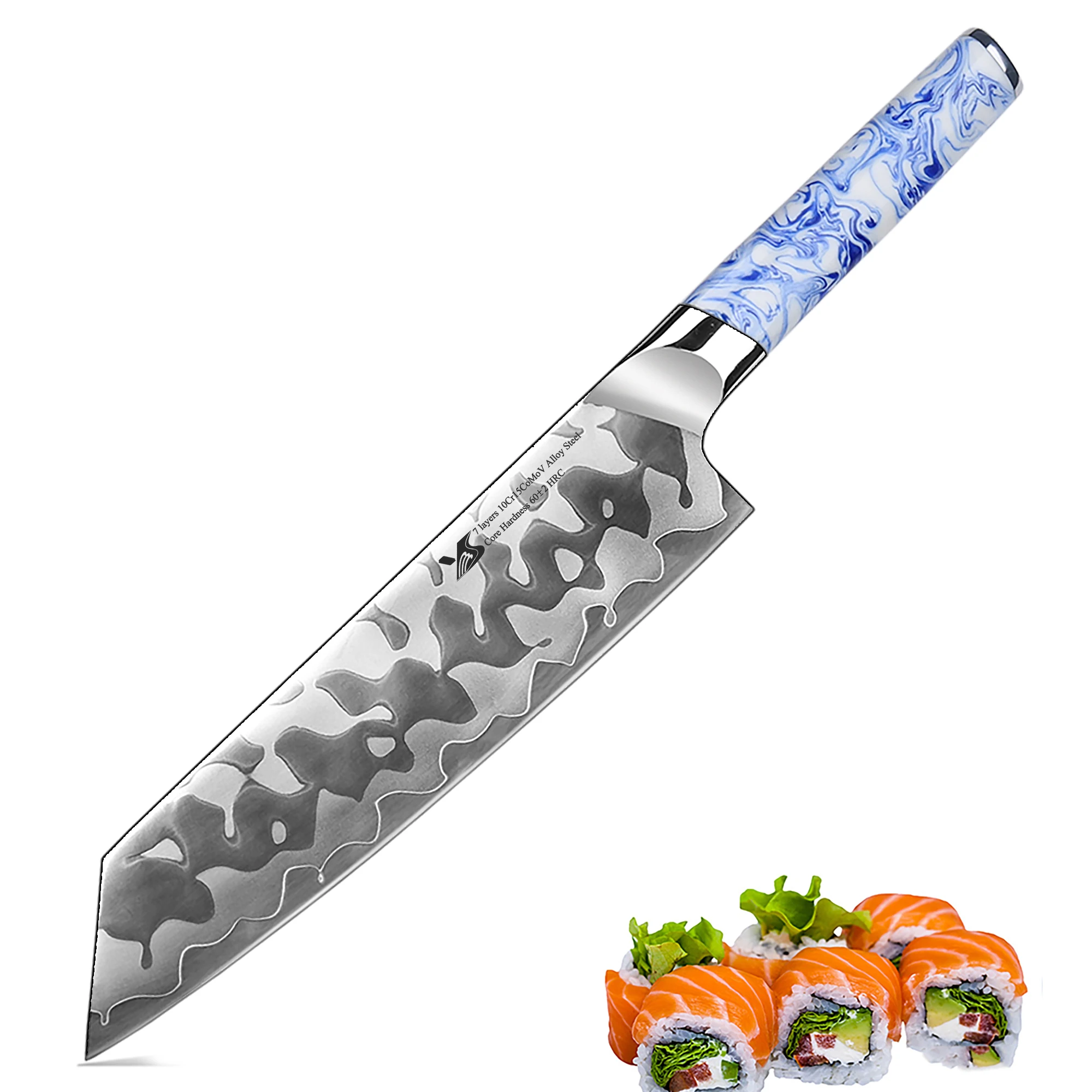 

BIGSUNNY 7 Layer 10CR15COMOV Clad Steel 8.5 Inch Chef Kiritsuke Knife - Porcelain Pattern Resin Handle
