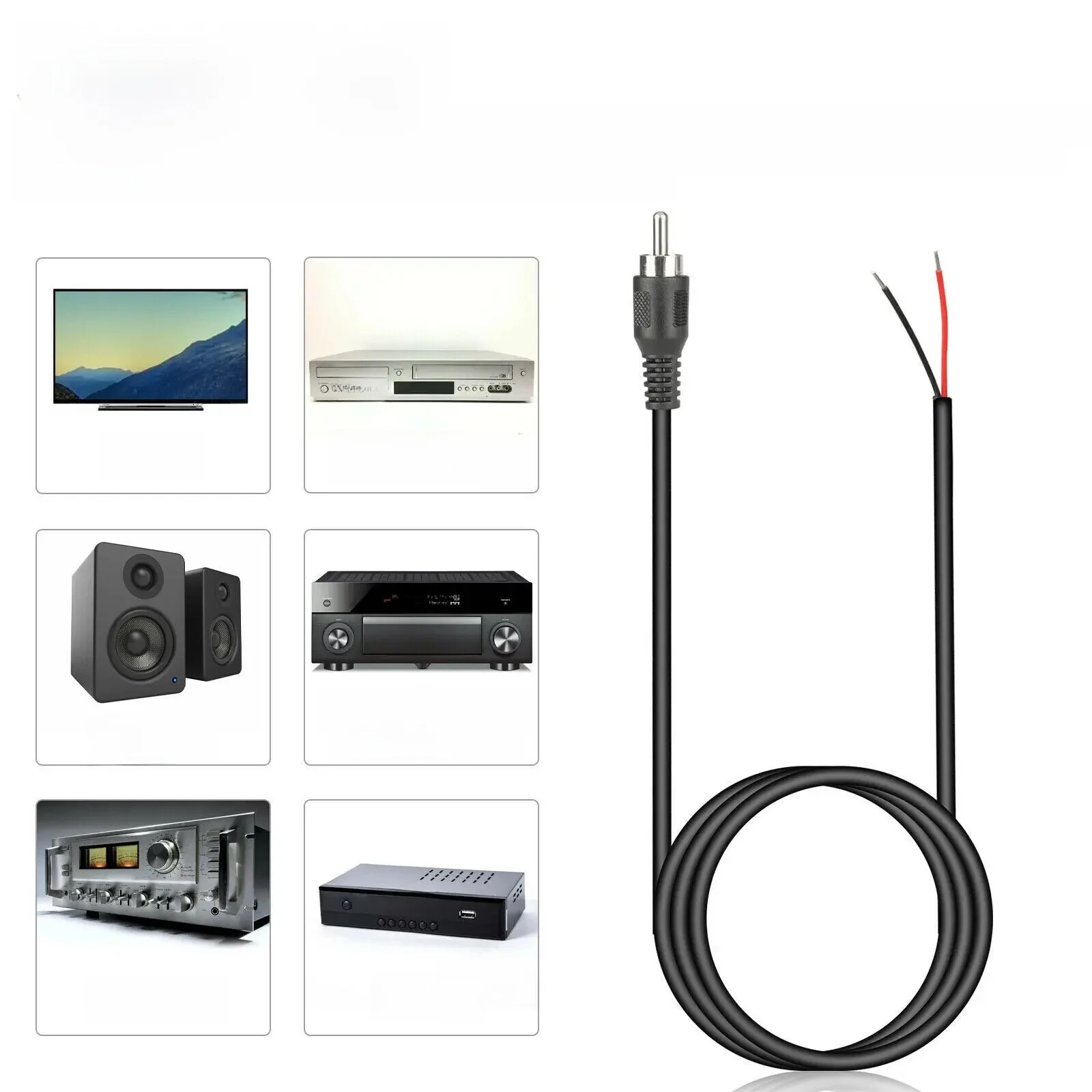 Prise mâle RCA à fil nu, 2 pièces, 1m, extrémité ouverte, queue de cochon, haut-parleur, caisson de basses, câble HDTV, outil de réparation pour amplificateur de haut-parleur TV