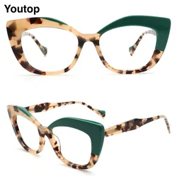Vintage Cat Eye Eyeglasses for Women Tortoise Optical Glasses Frames Retro Two Tone Floral Spectacles Prescription Green Eyewear