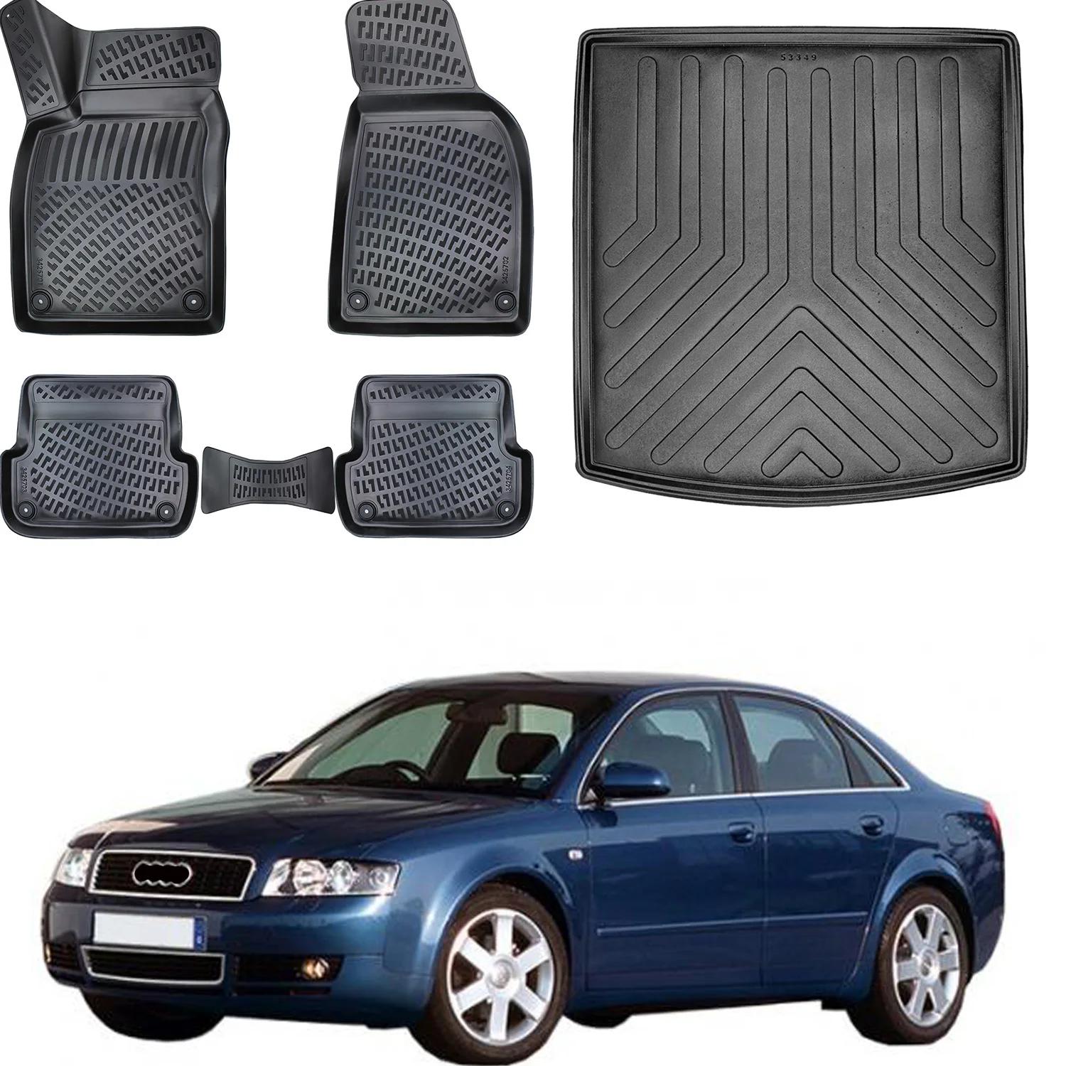 Floor Mats + Cargo Trunk Liner Fits Audi A4 B6 2001-2006 Set - All Weather Maximum Coverage - Water Resistance