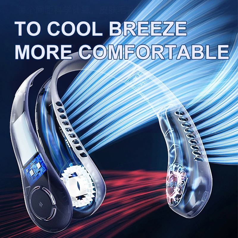 Portable Hanging Neck Fan 3000mAh Rechargeable USB Mini Fan Bladeless Outdoor Air Cooling Wearable Neckband Fan Personal Fans