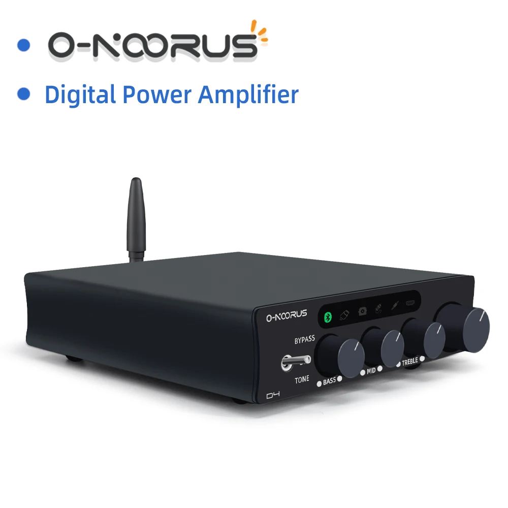 O-NOORUS D4 TPA3255 PFFB Stereo Bluetooth HDMI ARC USB Optical Amplifier 300Wx2 with Treble, Mid andBass Adjustment