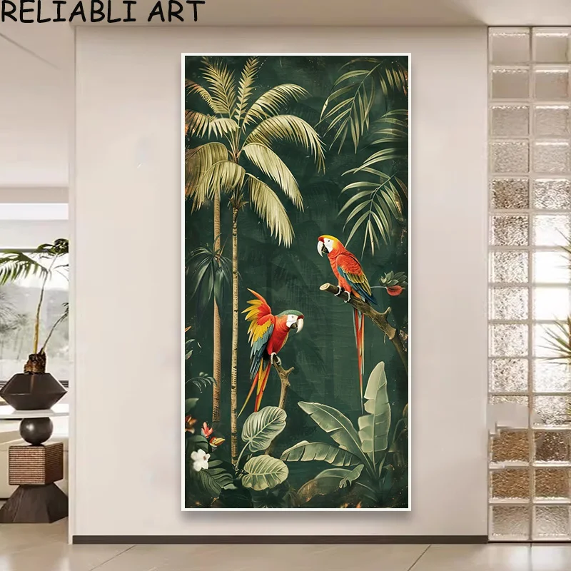Green Leaves Parrort Animal Poster and Prints Nordic Style Canvas Painting Wall Art Pictures For Living Room Home Decor No Frame