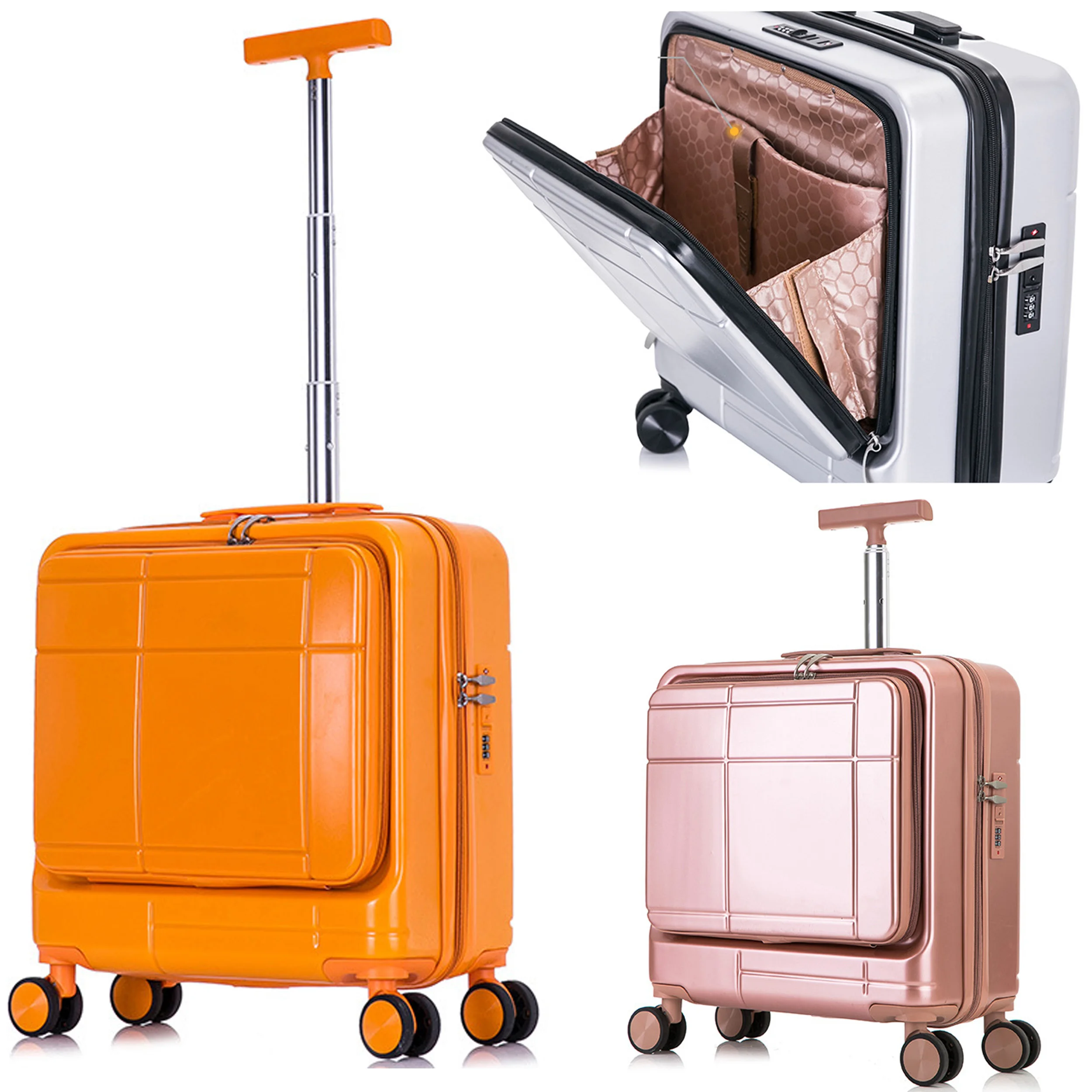 

18 Inch Carry-on Laptop Travel Front Open Small Suitcases On Wheels Trolley Rolling Mini Luggage Valises For Women Free Shipping