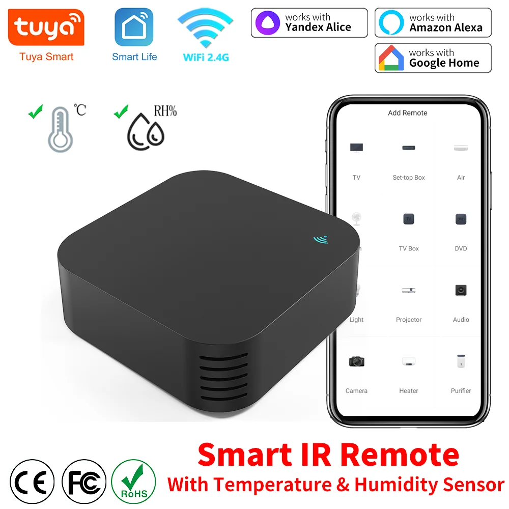 

Tuya Smart IR Remote Control Built-in Temperature and Humidity Sensor for Air Conditioner TV DVD AC Works with Alexa,Google Home