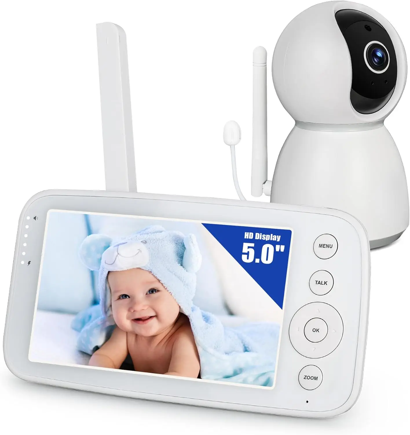 

Baby Monitor Camera 5 Inch Screen with 28 Hour Battery Night Vision 2-Way Talk And Lullabies Nanny Security Cam