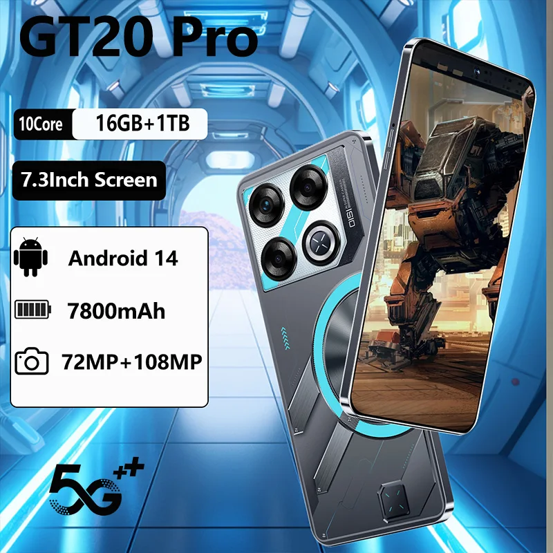 Original For Brand  Mobile Phones GT20 Pro 7.3 inch New smartphone 5G 16G+1TB 7800mAh CellPhones Face Unlocked Android 14