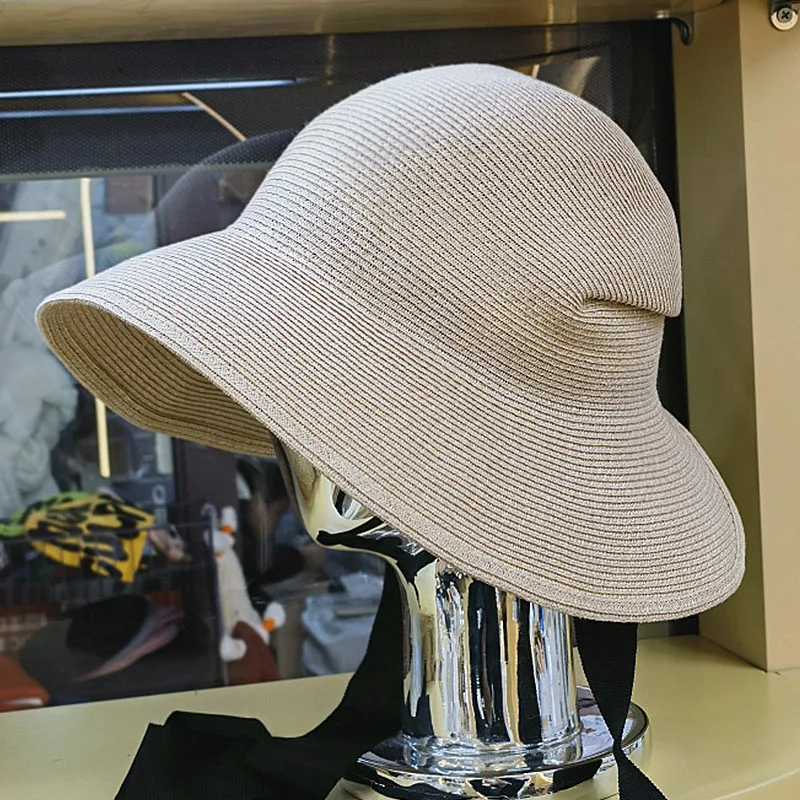 Women Summer Hat lace up Sun Hat Fine Straw Visor Cap Outdoor Activities Street Beach Travel Derby Hats