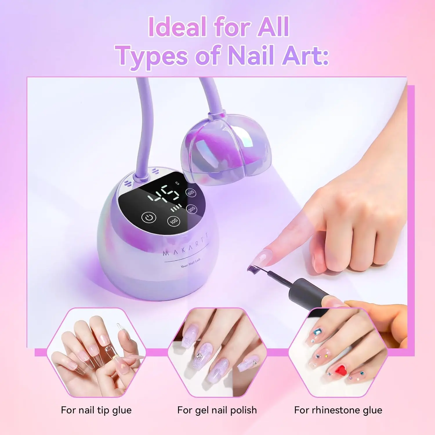 Gooseneck UV LED Nail Lamp USB Cordless Flash Cure 39mW/cm² 4 Timer Auto Sensor Fast Curing Nail Dryer for Salon Home DIY
