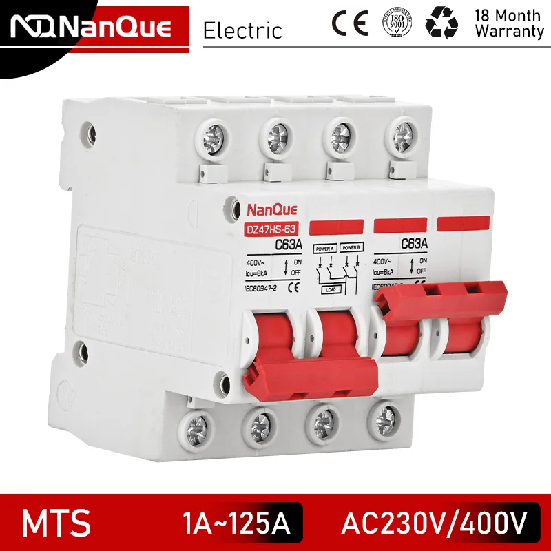 MTS Manual Dual Power Switch AC DC Voltage 220V 110V 48V 60V 400V  Main Backup Power Switch 50A 63A 100A 125A  Handle