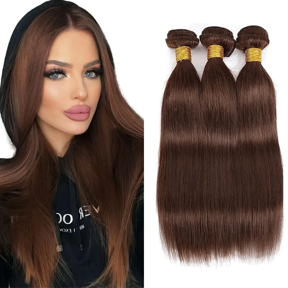 

# 4 коричневых 1, 3 пучка прямых человеческих волос, цвет 4 шоколадно-коричневых человеческих волос, темно-коричневые пучки плетения, не спутываются, наращивание волос