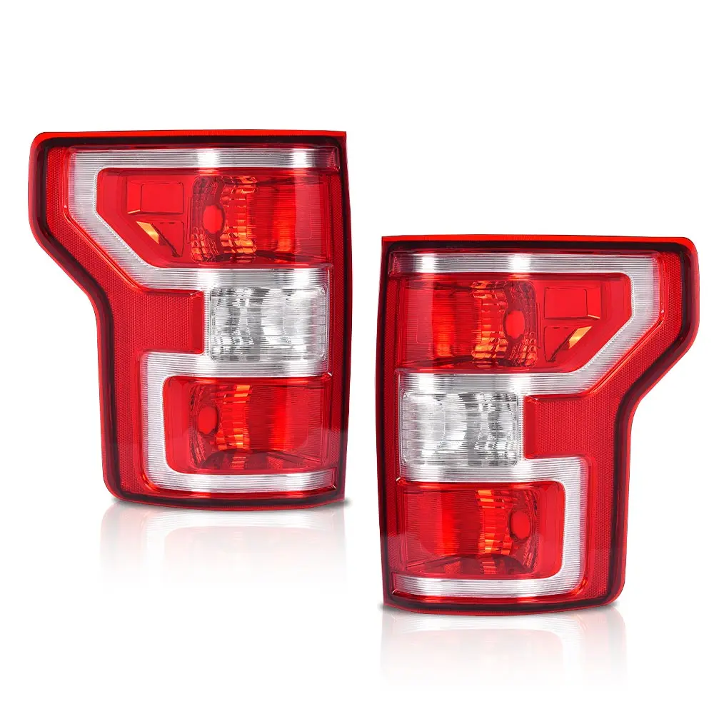 

Rear Tail Lamp Lights Assembly Pair Without Wiring Harness and Bulbs Red Lens Chrome Housing Compatible with Ford F150 2018-2020