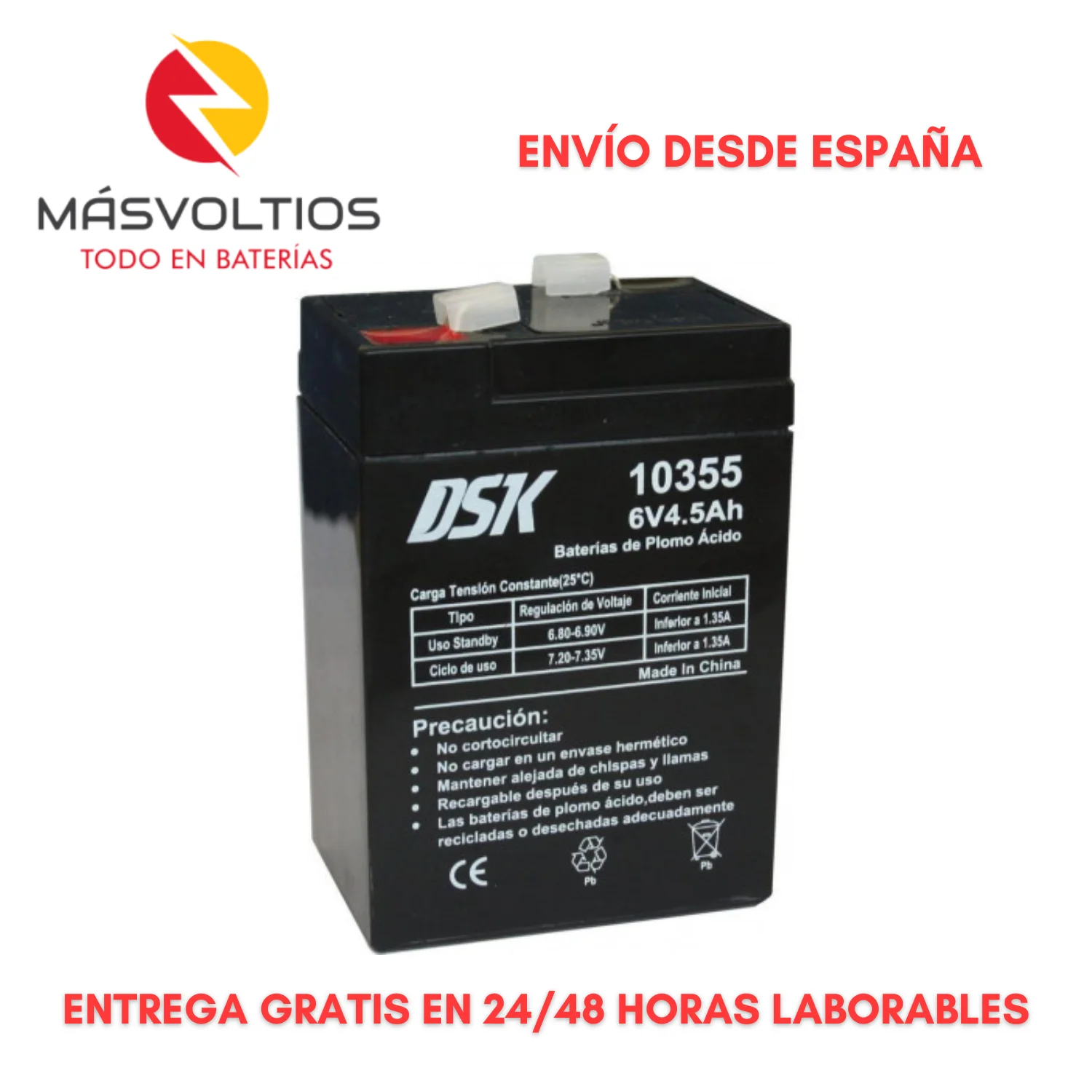 DSK 10355 Battery 6V 4.5Ah lead AGM rechargeable for toy cars, motorbike for kids, toys, flashlights, SAI, UPS, alarms