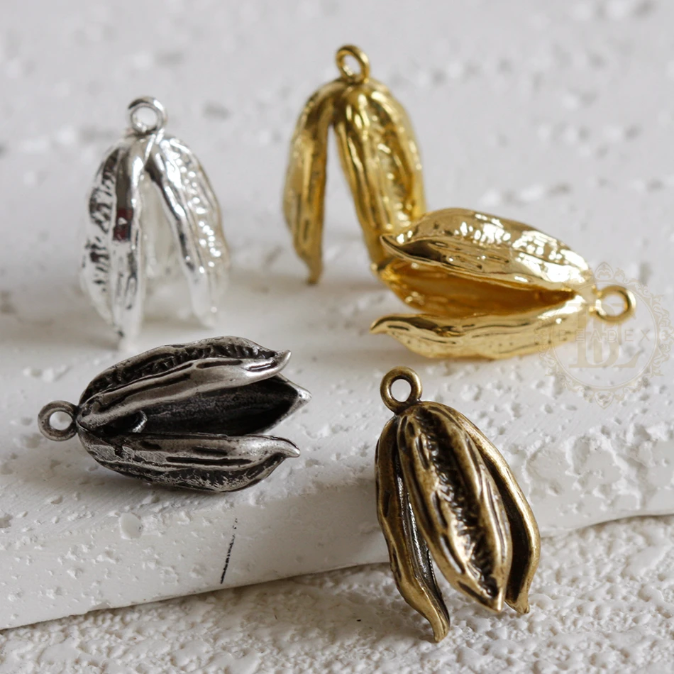 

One Piece Premium Plated Solid Brass Flower Charm - 19.5x11mm (4909C-4)