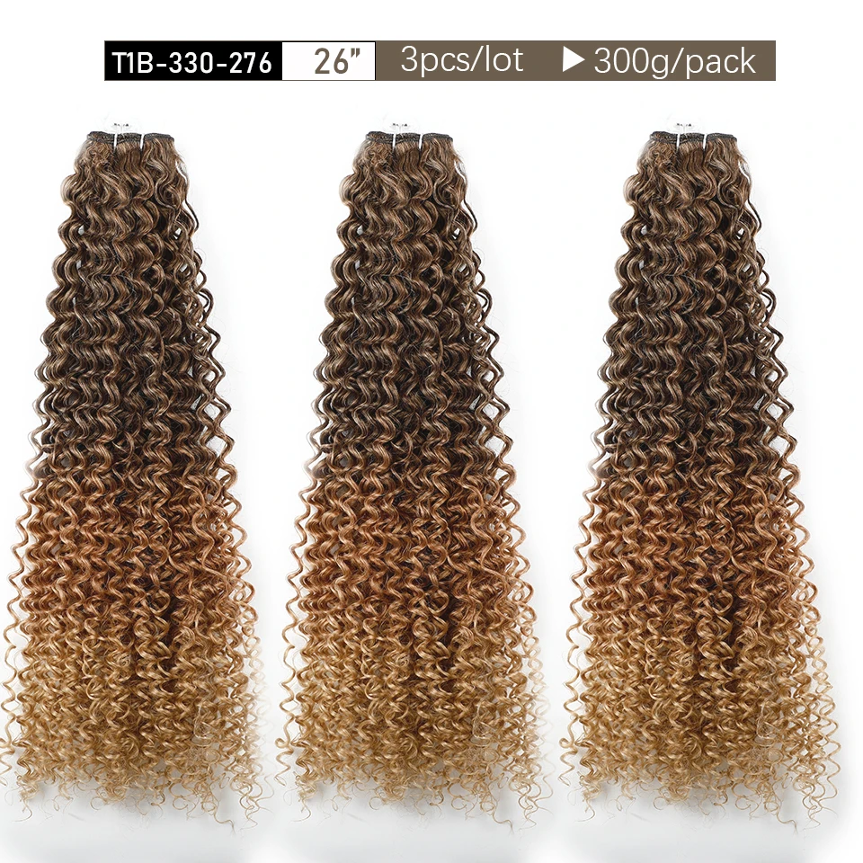 3pcs Three Tone Blonde Afro Curly Synthetic Hair Bundles Heat Resistant Fiber Bio Fiber Soft Natural Curly Fake Hair Extensions