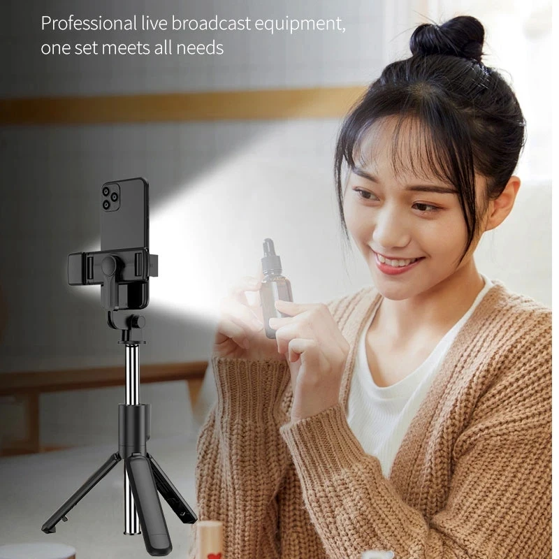 Roreta Foldable Wireless Bluetooth Selfie Stick Phone Holder Retractable Multifunctional Tripod With Remote shutter Selfie light