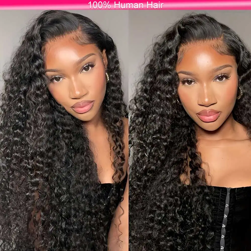 

﻿ 250 Density 40 Inch Deep Wave 13x4 13x6 HD Transparent Human Hair Wig Brazilian Water Curly Nature Wave Lace Frontal Wigs