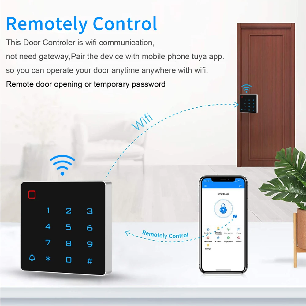 WIFI Tuya Smart App Door Access Control Keypad ID RFID 125KHz Standalone Access Controler Card Reader T1203 2000Users All-in-one